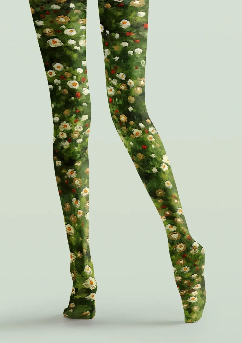 Green Meadow Floral Tights Hosiery Pantyhose