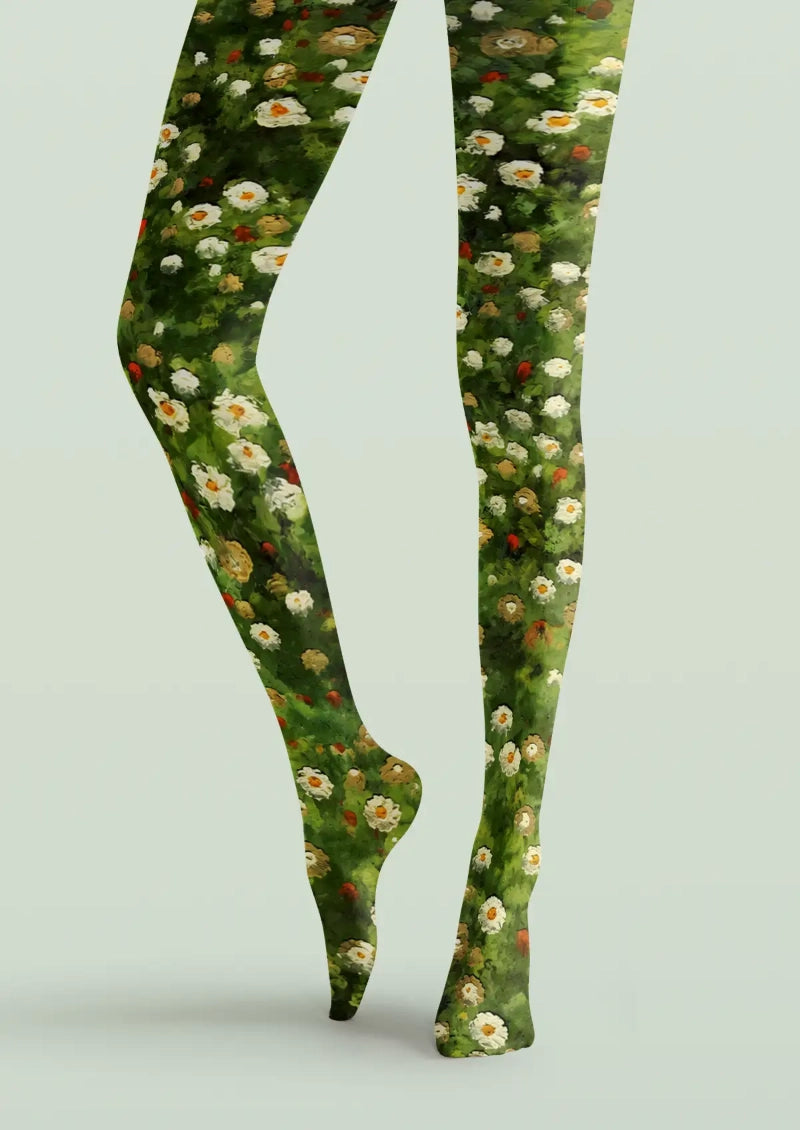 Green Meadow Floral Tights Hosiery Pantyhose