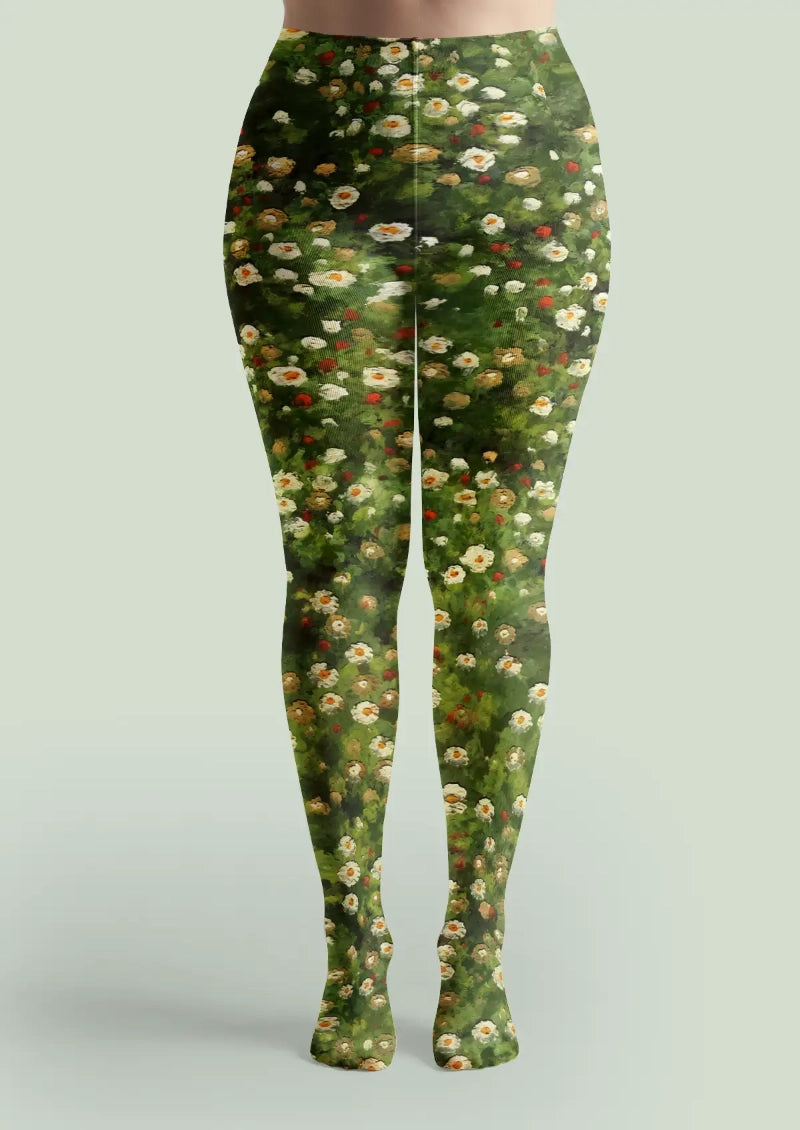 Green Meadow Floral Tights Hosiery Pantyhose