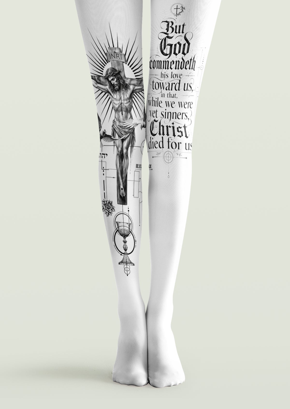Religious Gothic Tattoo Scripture Printed Tights Hosiery Pantyhose