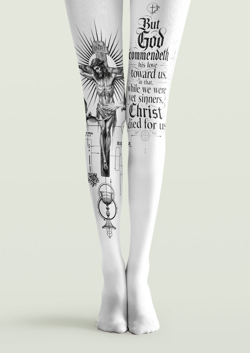Religious Gothic Tattoo Scripture Printed Tights Hosiery Pantyhose