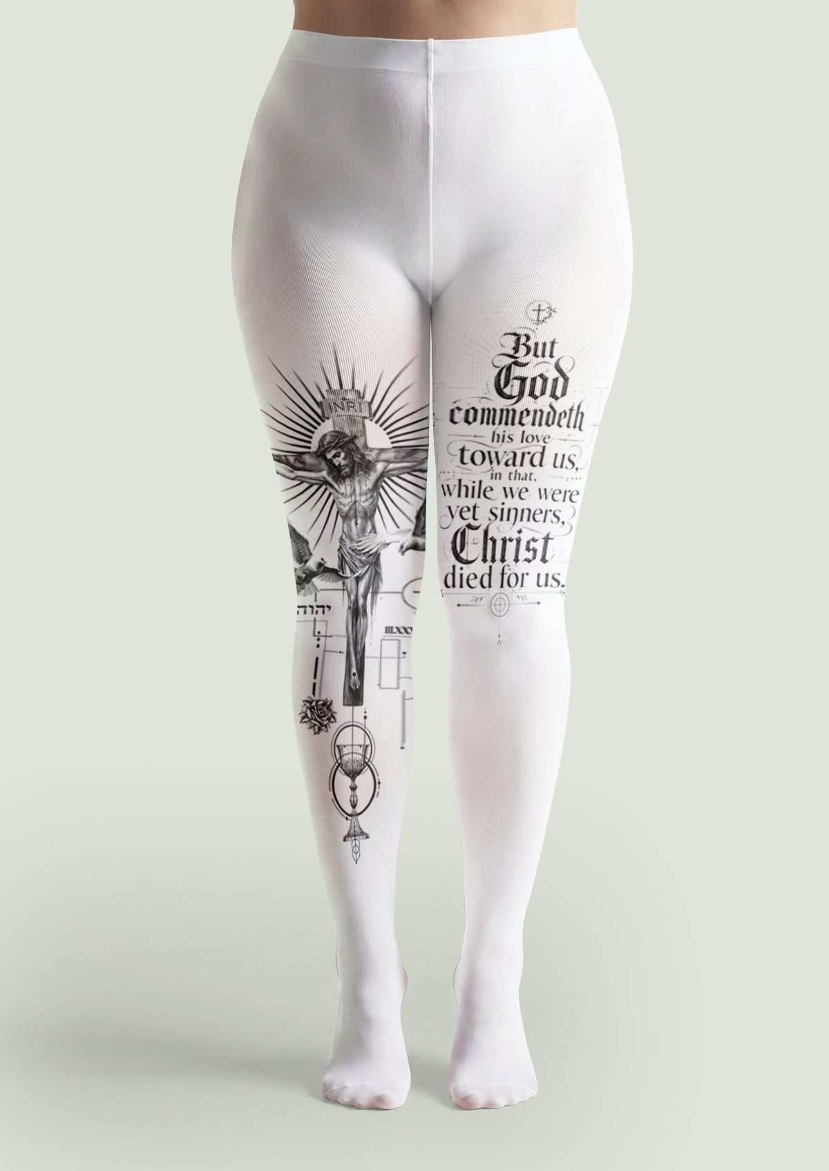 Religious Gothic Tattoo Scripture Printed Tights Hosiery Pantyhose