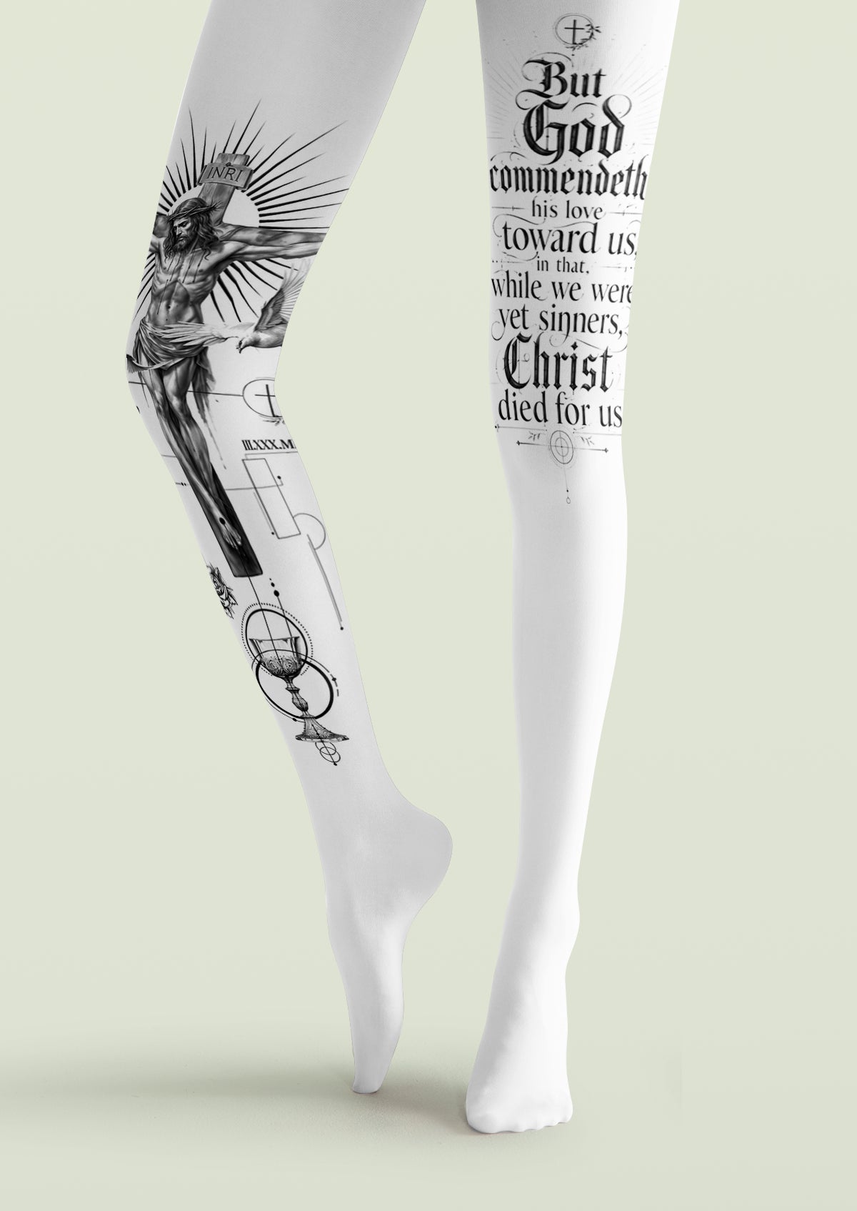 Religious Gothic Tattoo Scripture Printed Tights Hosiery Pantyhose