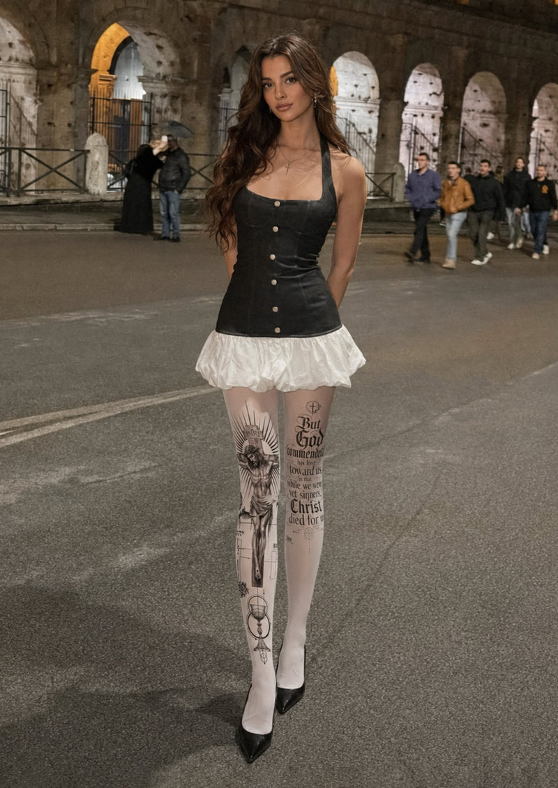Religious Gothic Tattoo Scripture Printed Tights Hosiery Pantyhose