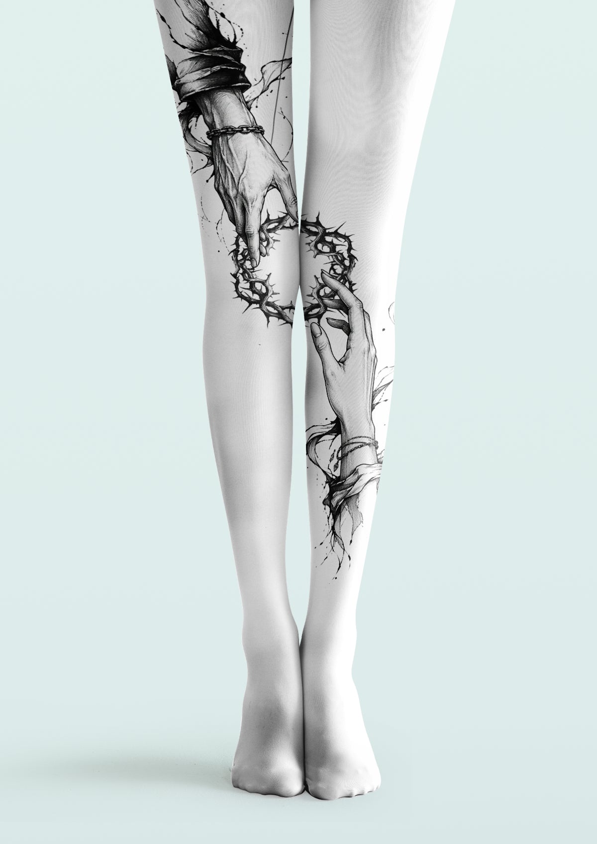 Thorn Heart Chain Hands Tattoo Printed Tights Hosiery Pantyhose