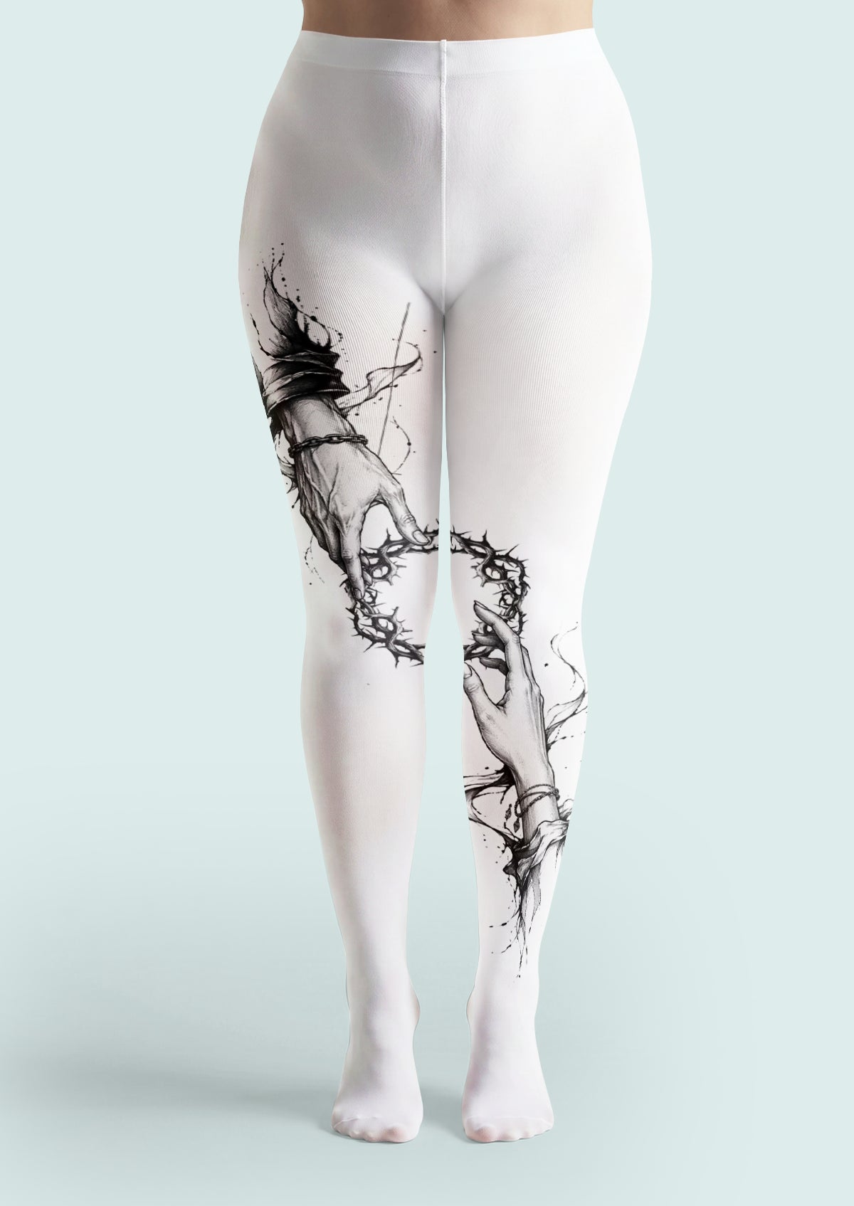 Thorn Heart Chain Hands Tattoo Printed Tights Hosiery Pantyhose