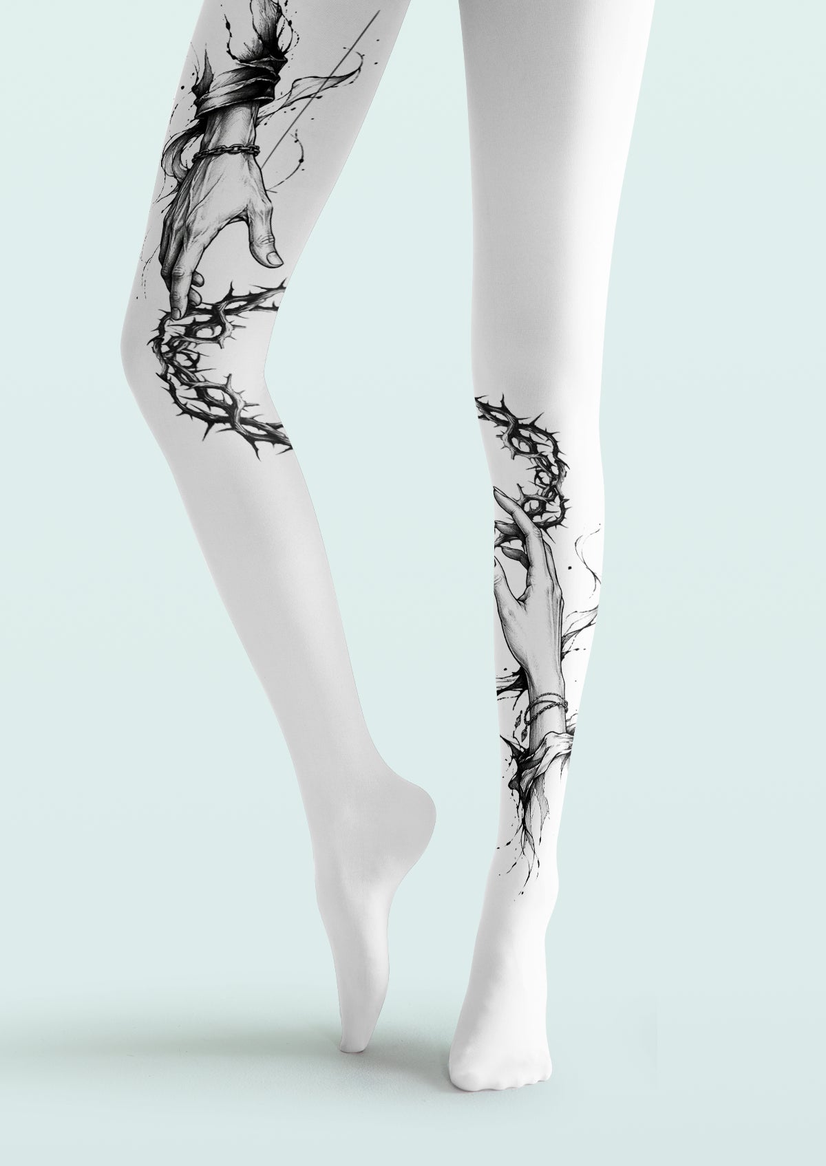 Thorn Heart Chain Hands Tattoo Printed Tights Hosiery Pantyhose