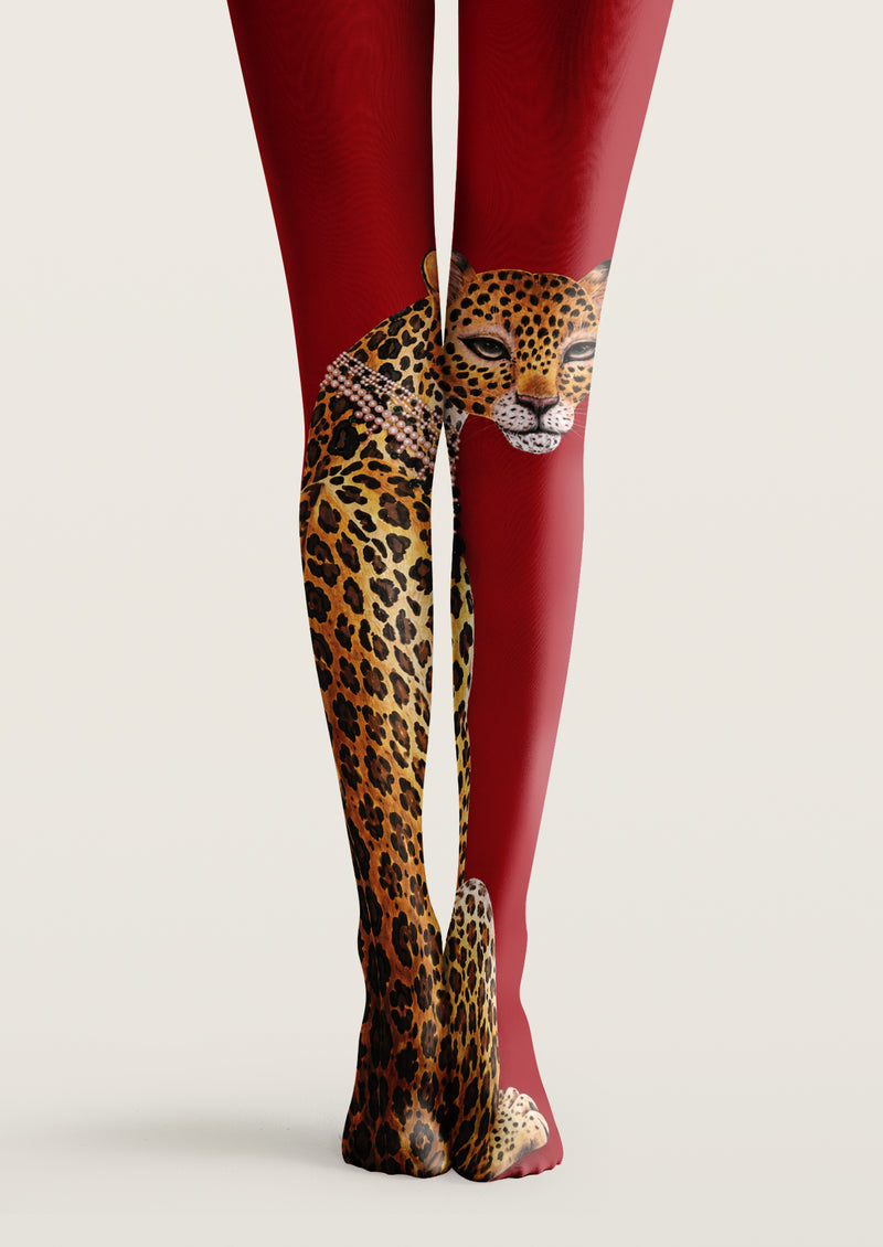 Pearl Leopard Asymmetric Printed Tights Hosiery Pantyhose