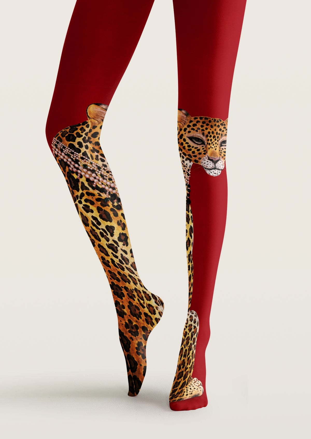 Pearl Leopard Asymmetric Printed Tights Hosiery Pantyhose