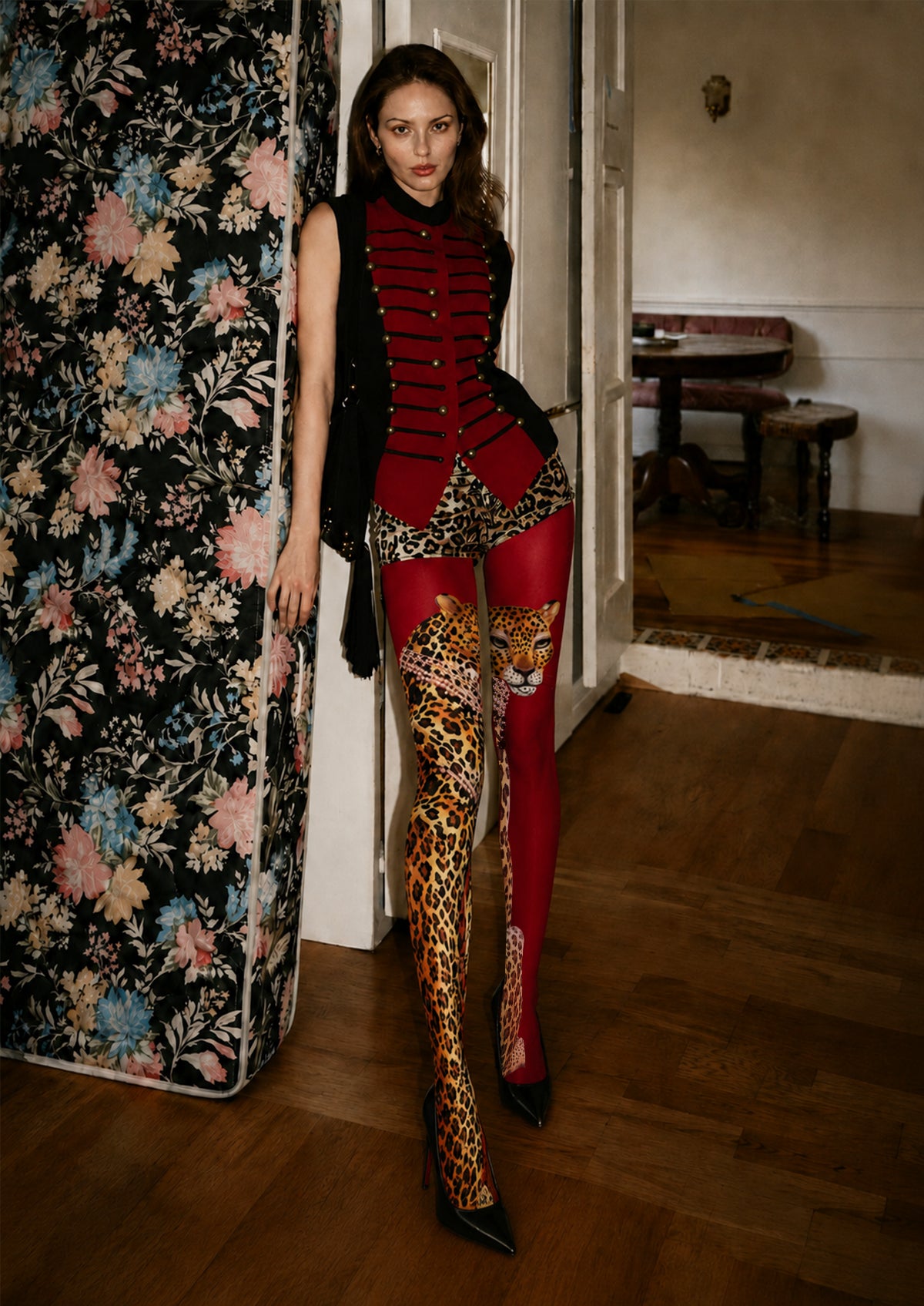 Pearl Leopard Asymmetric Printed Tights Hosiery Pantyhose