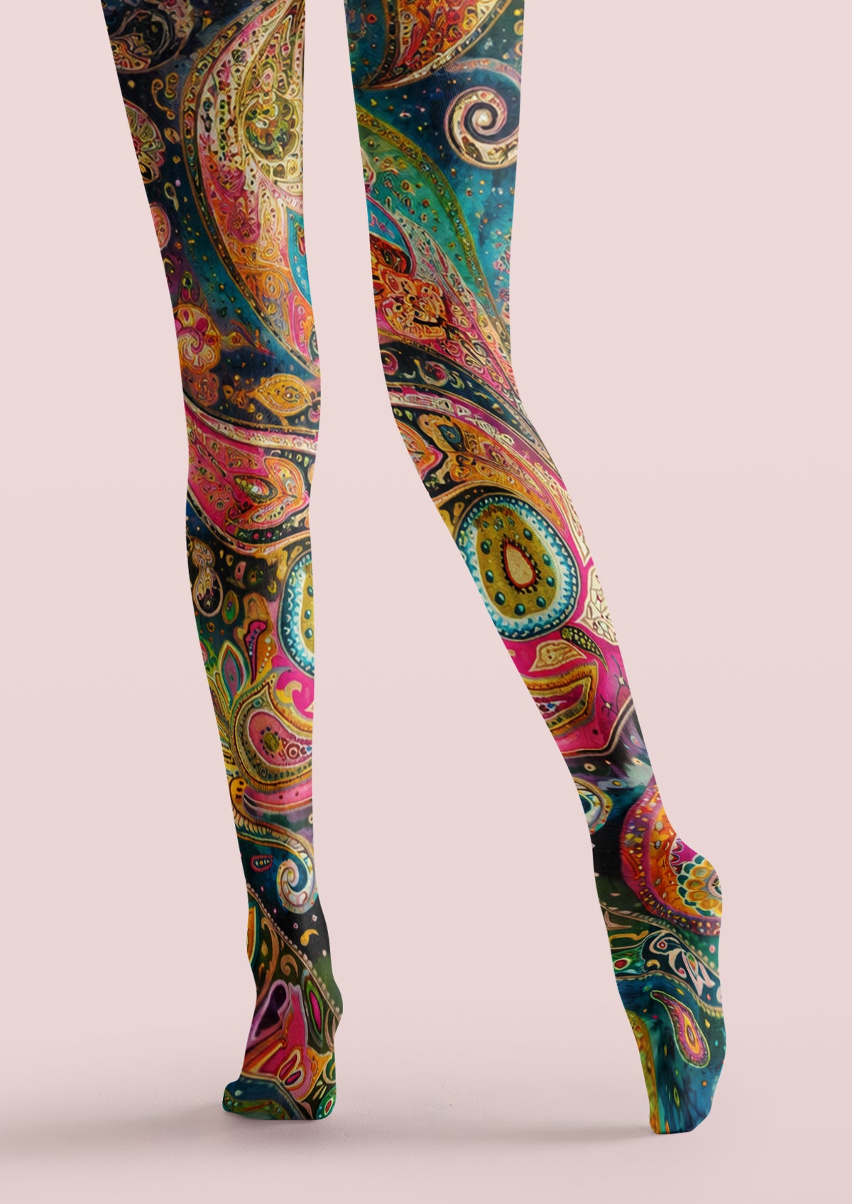Navy Multicolor Paisley Tights