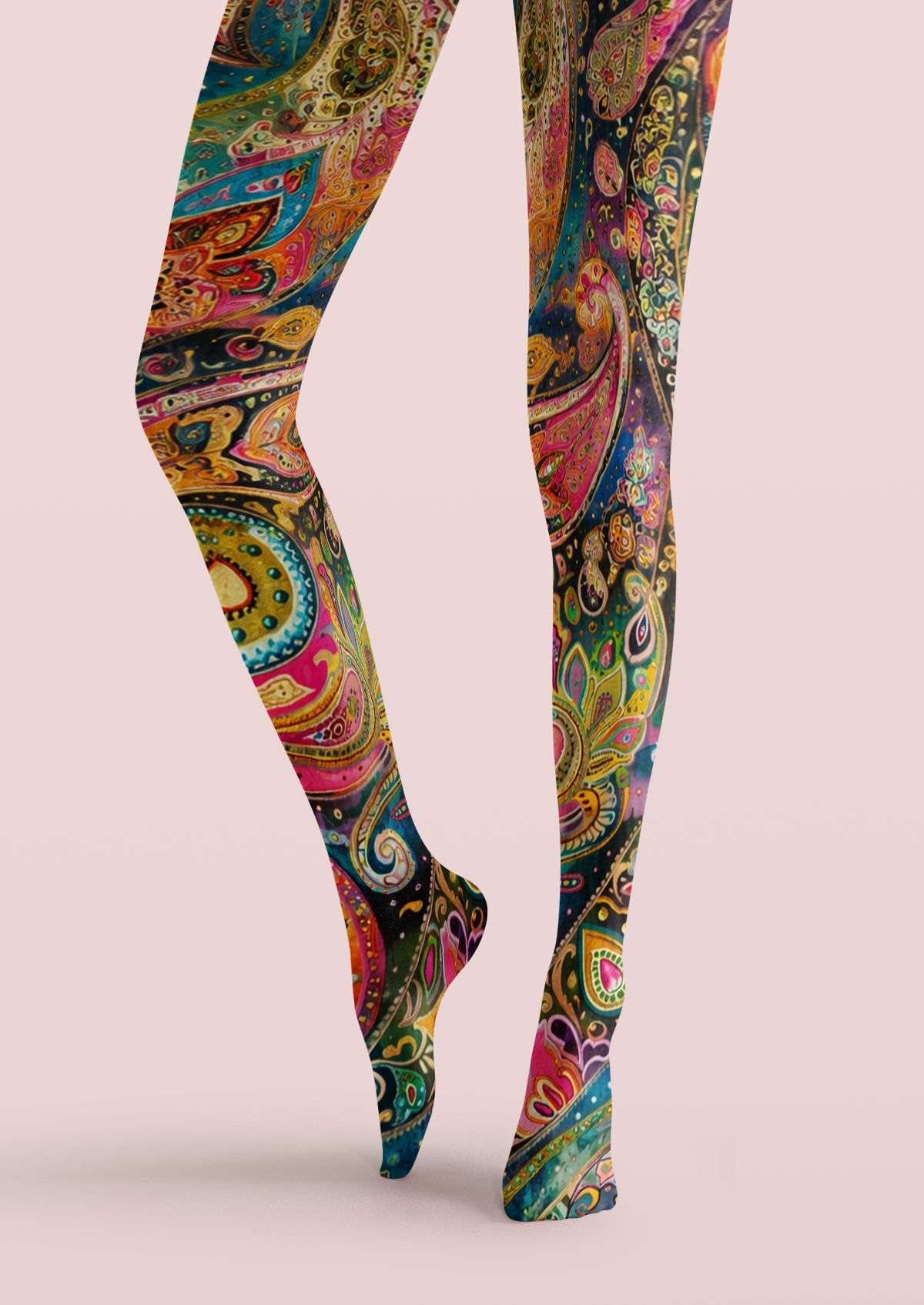 Navy Multicolor Paisley Tights