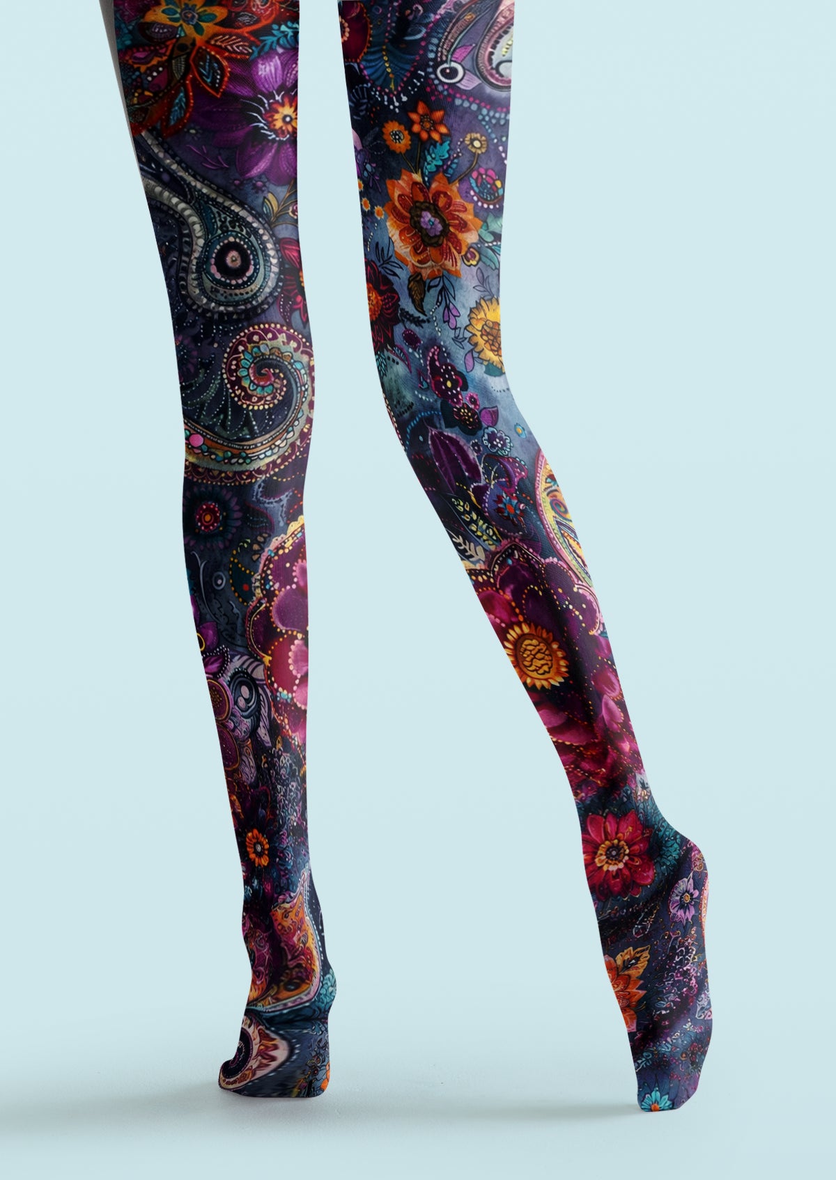 Purple Floral Paisley Tights