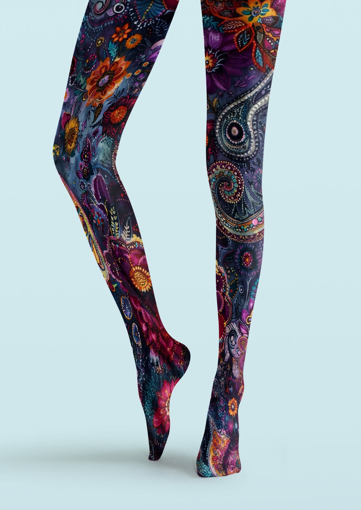 Purple Floral Paisley Tights