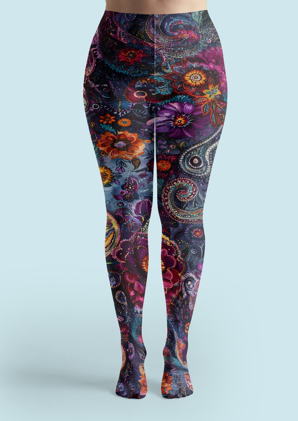 Purple Floral Paisley Tights