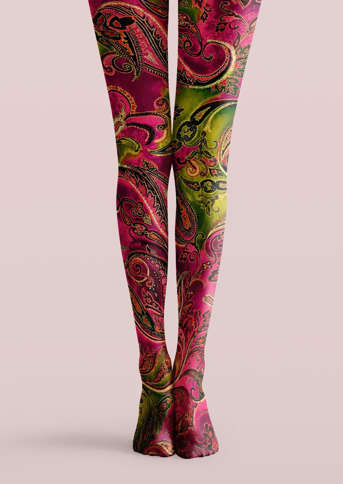 Pink Green Paisley Tights
