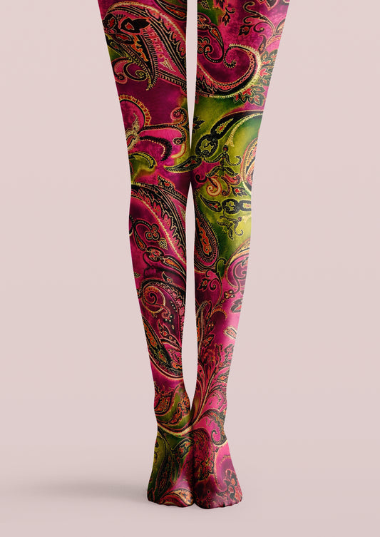 Pink Green Paisley Tights