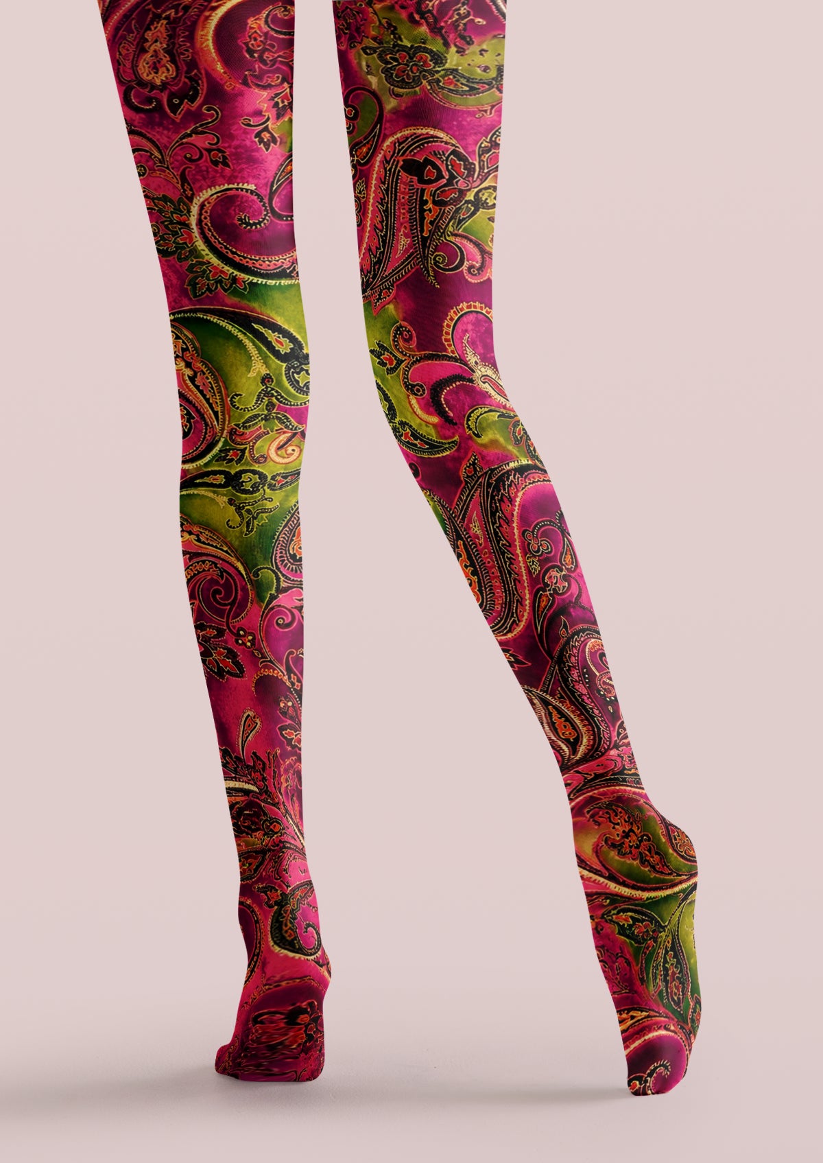 Pink Green Paisley Tights