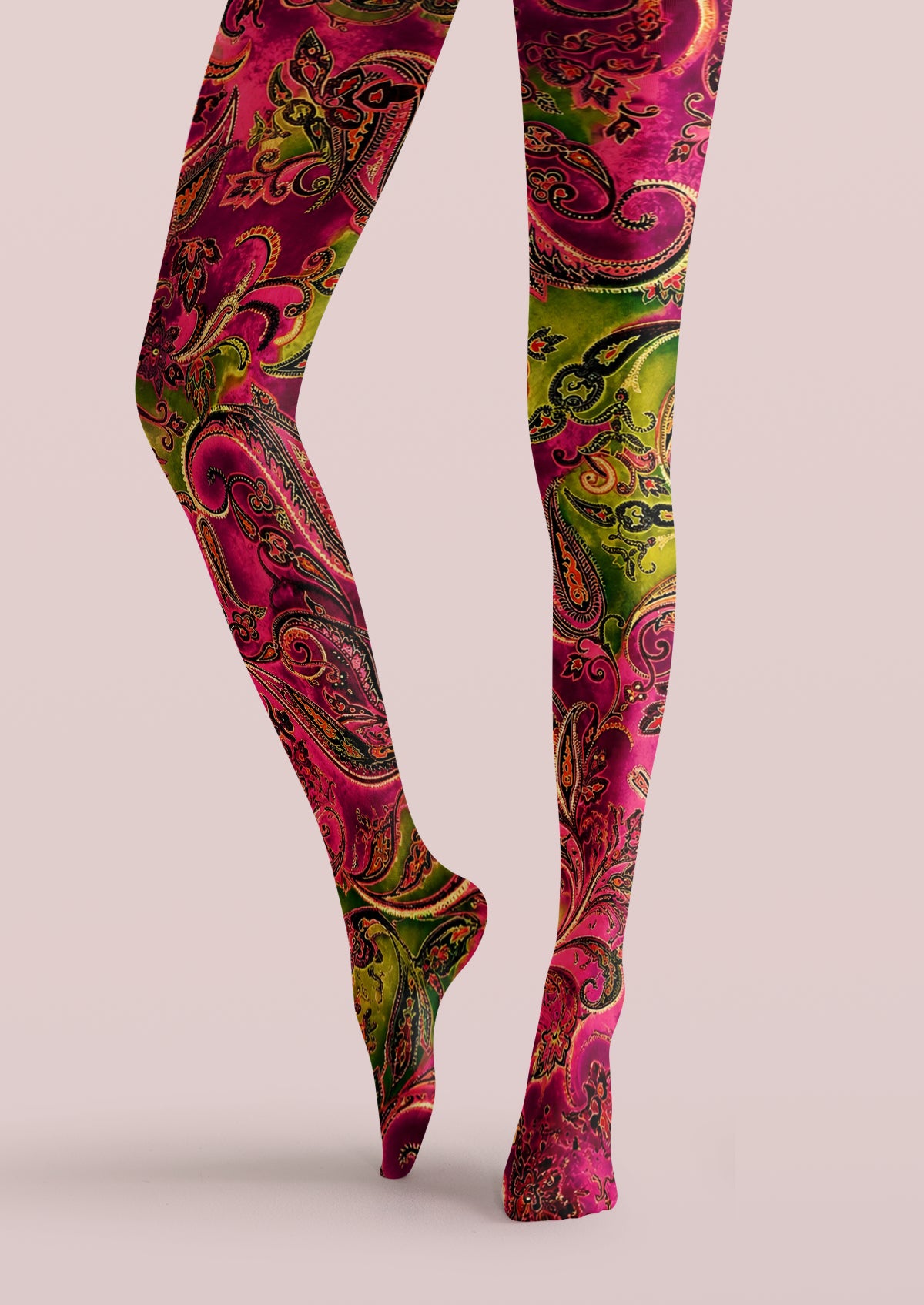 Pink Green Paisley Tights