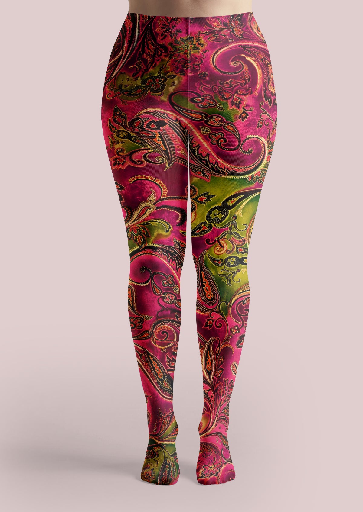 Pink Green Paisley Tights