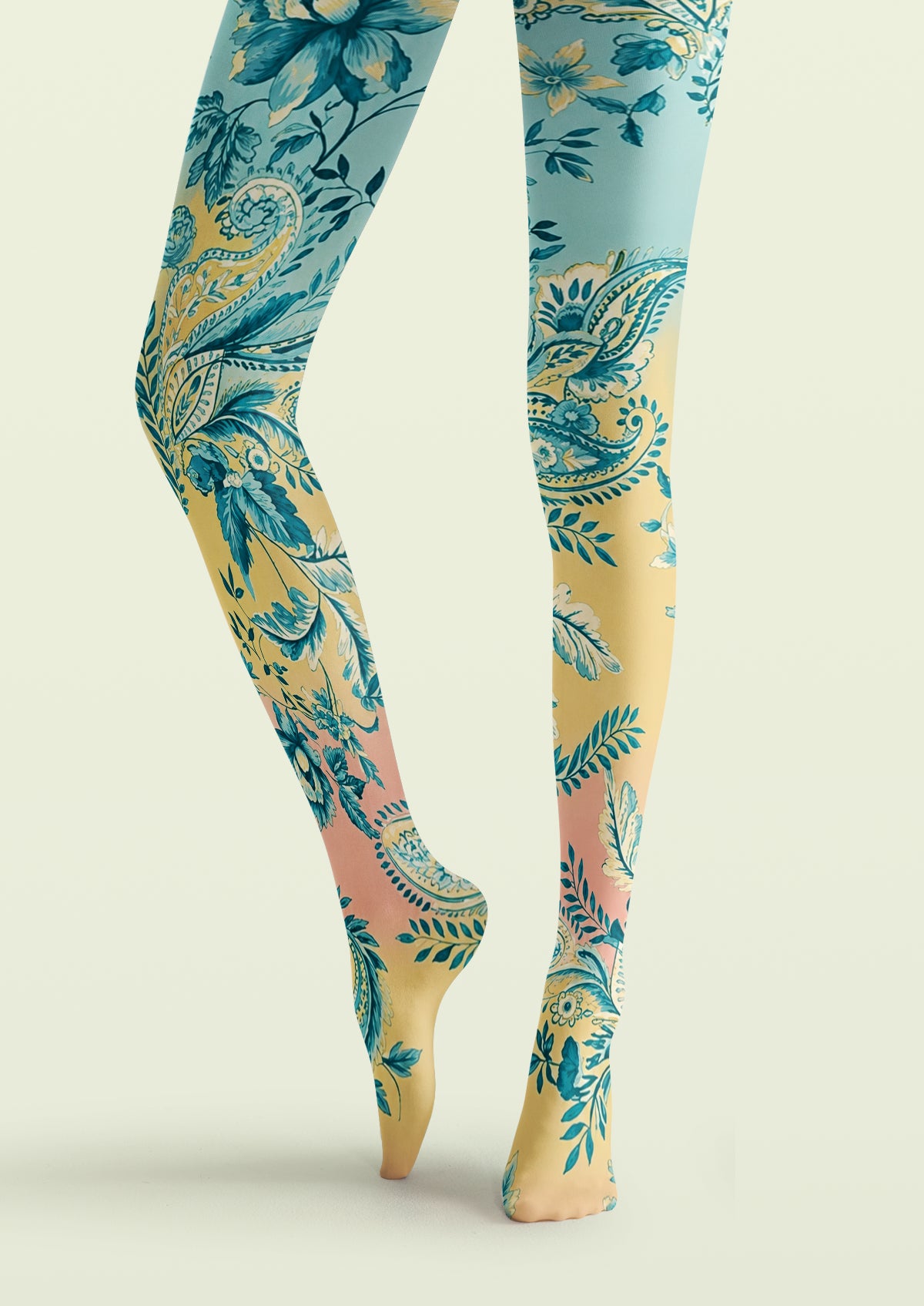 Blue Floral Paisley Tights