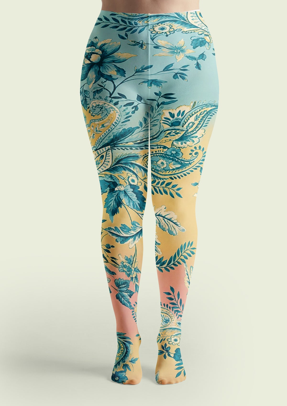 Blue Floral Paisley Tights