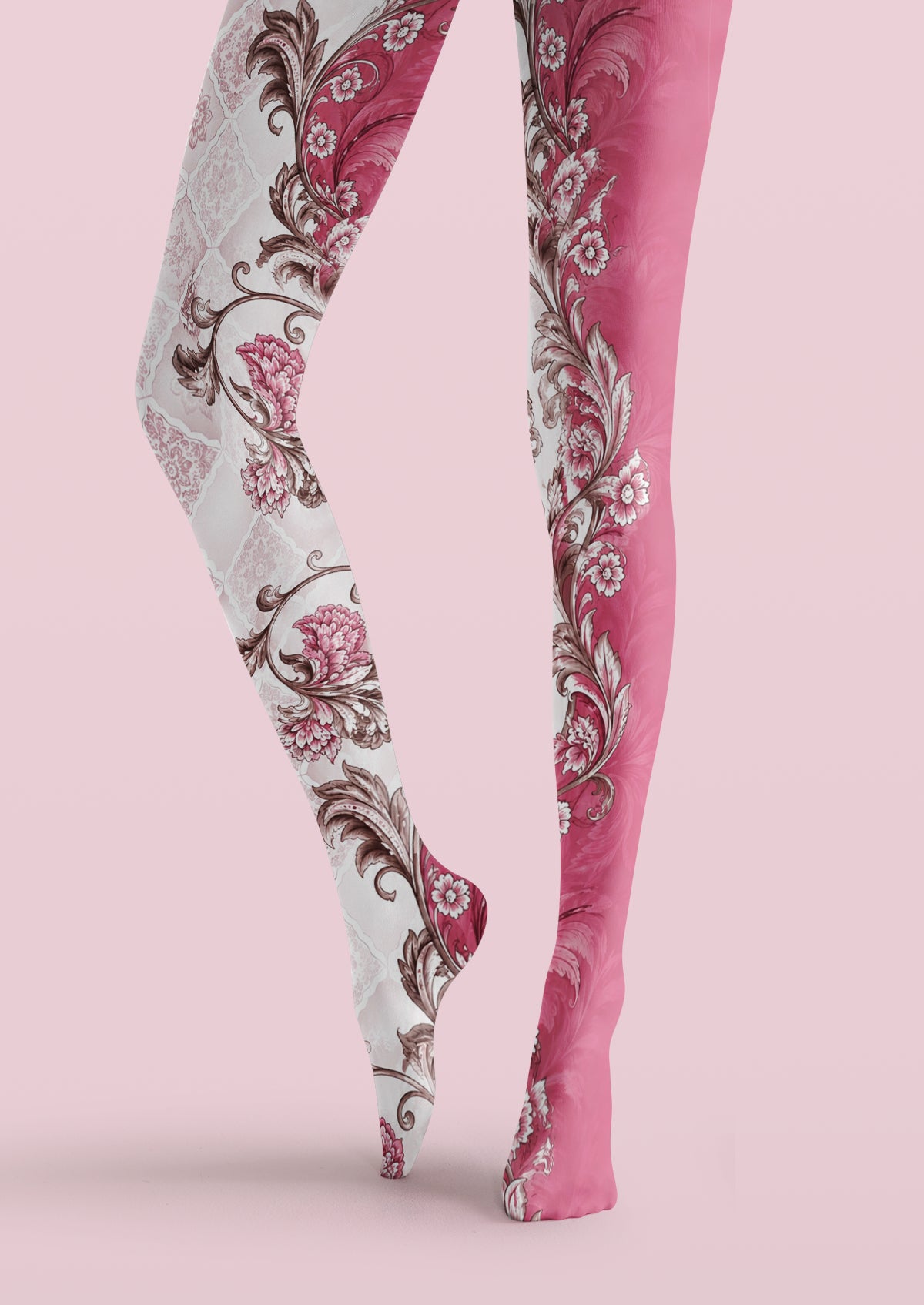 Pink Vintage Floral Tights