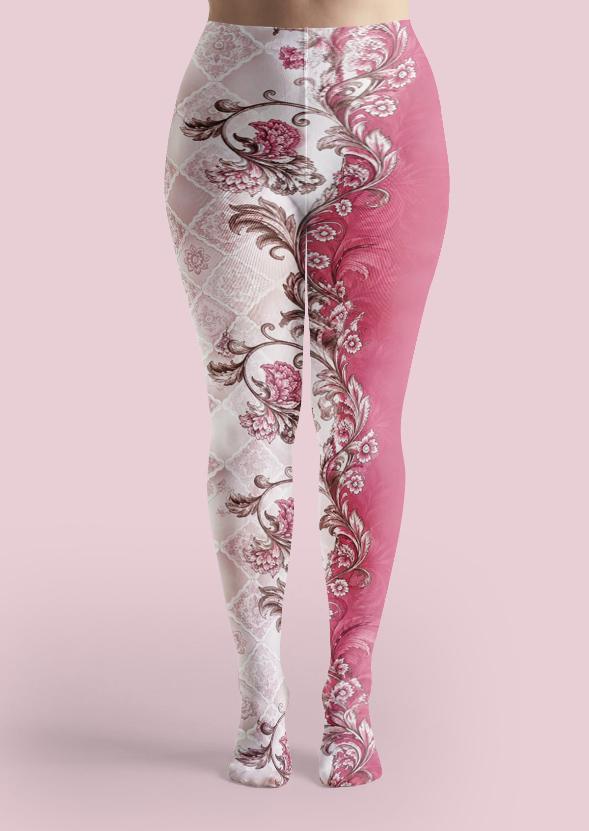 Pink Vintage Floral Tights