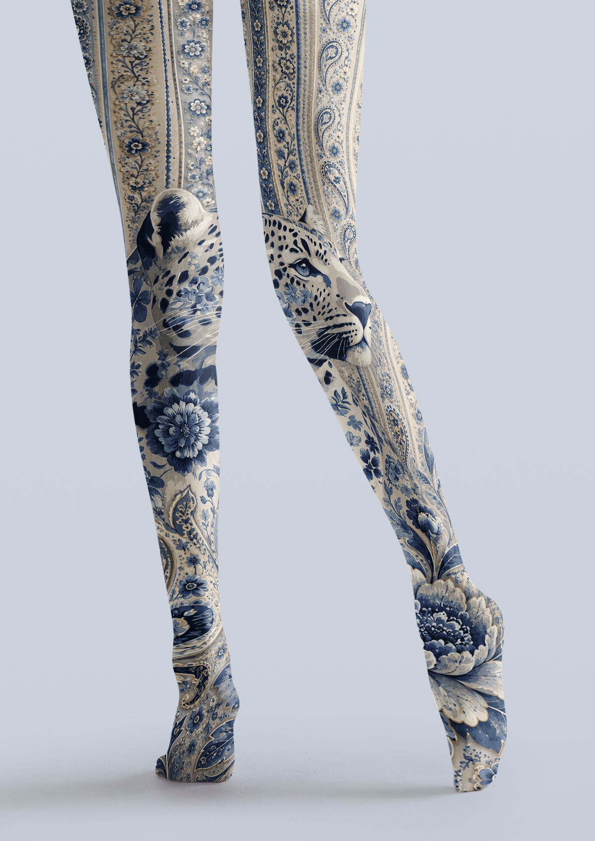 Beige Leopard Floral Tights