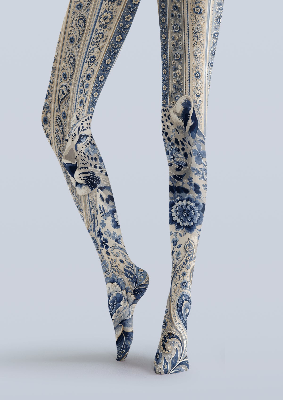 Beige Leopard Floral Tights