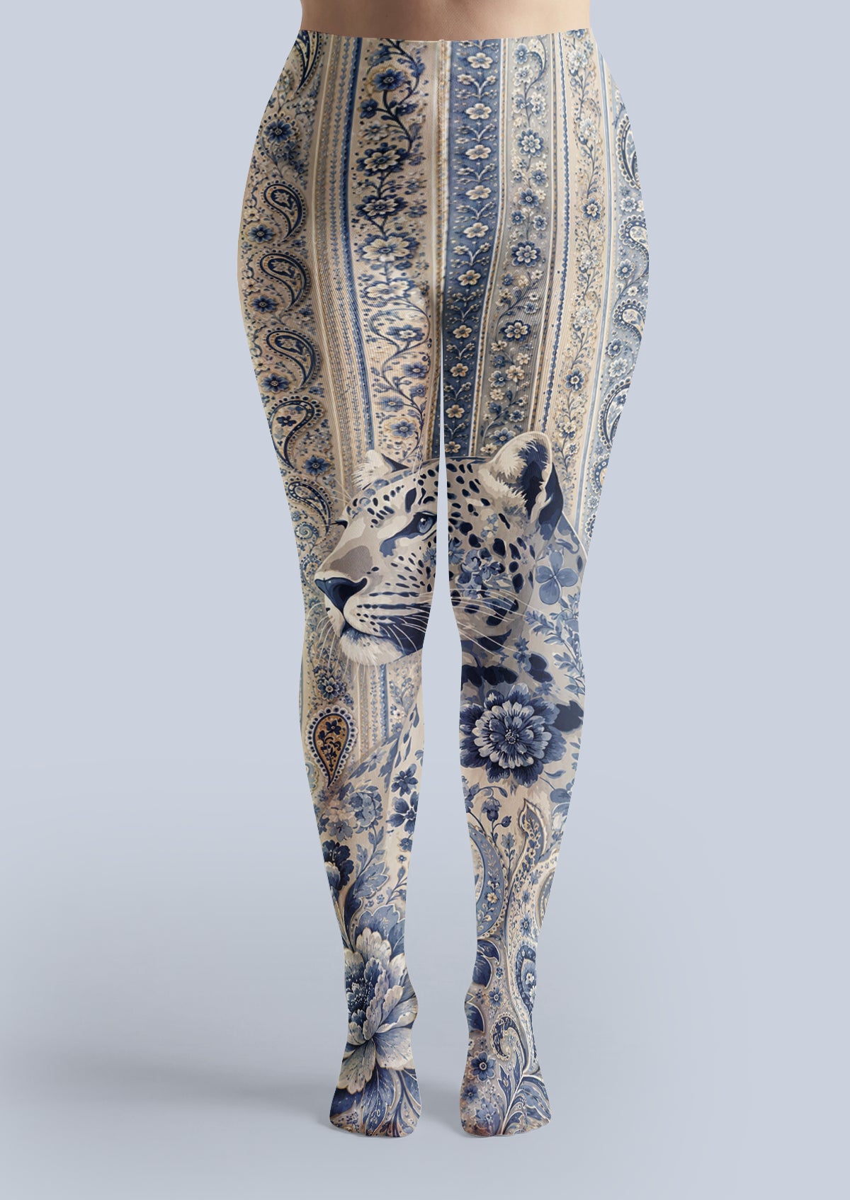 Beige Leopard Floral Tights