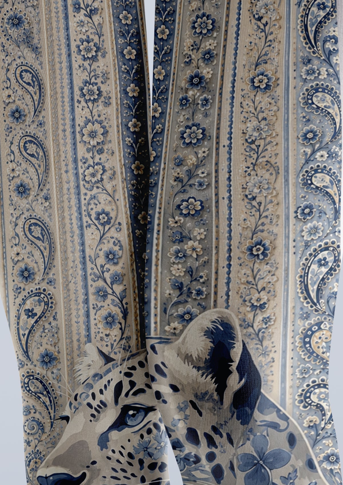 Beige Leopard Floral Tights