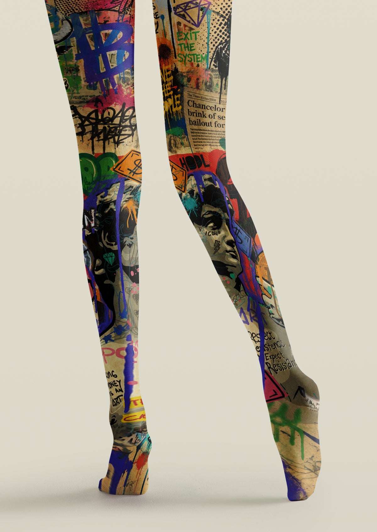 Multicolor Graffiti Portrait Tights