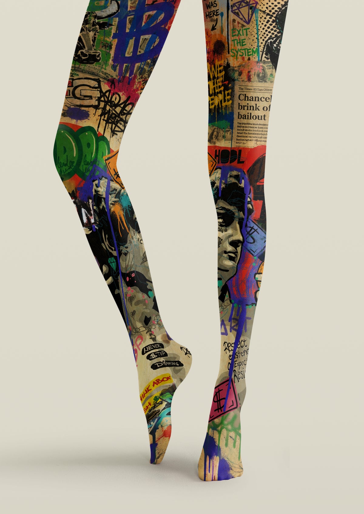 Multicolor Graffiti Portrait Tights