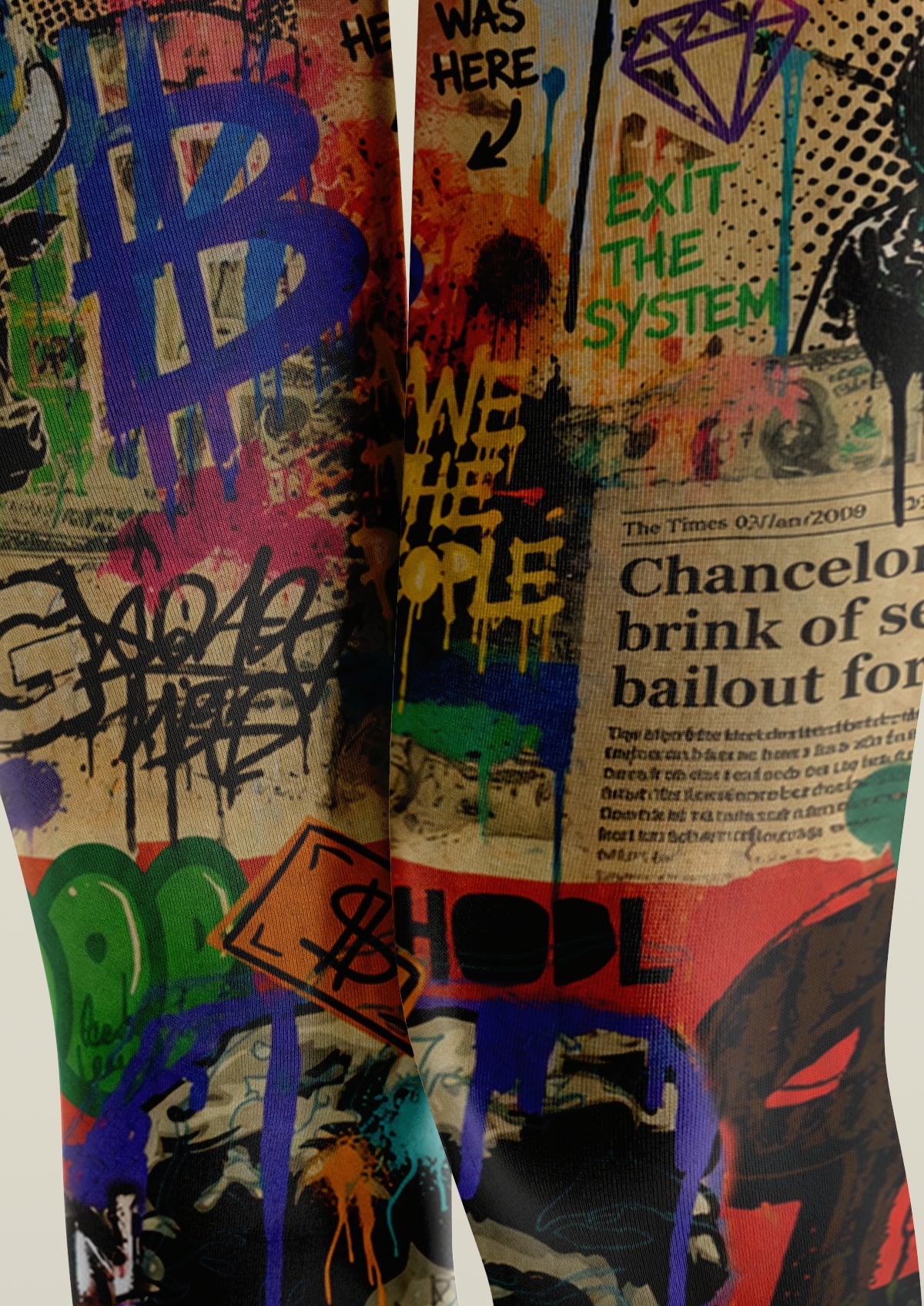Multicolor Graffiti Portrait Tights