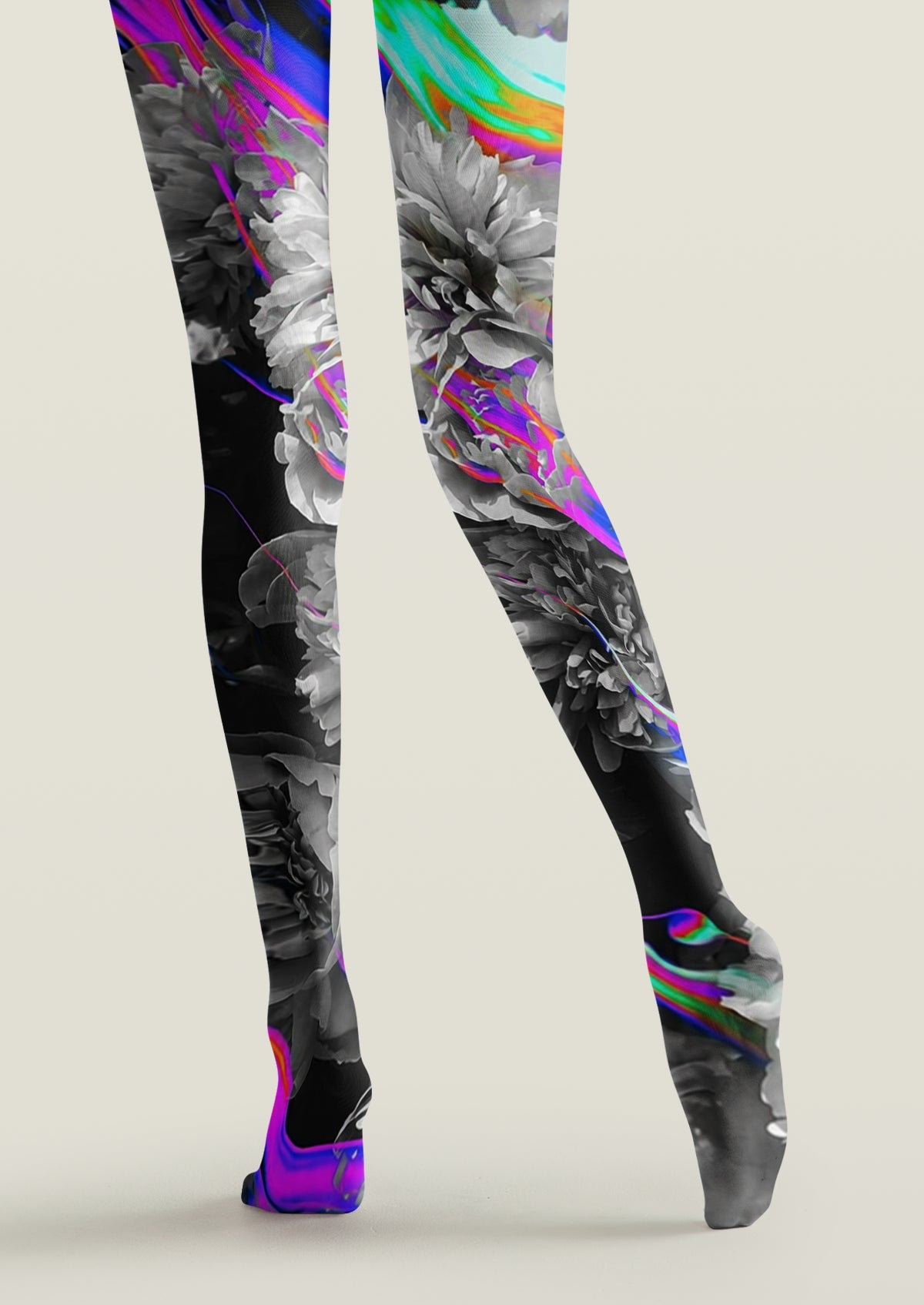 Black Glitch Floral Tights