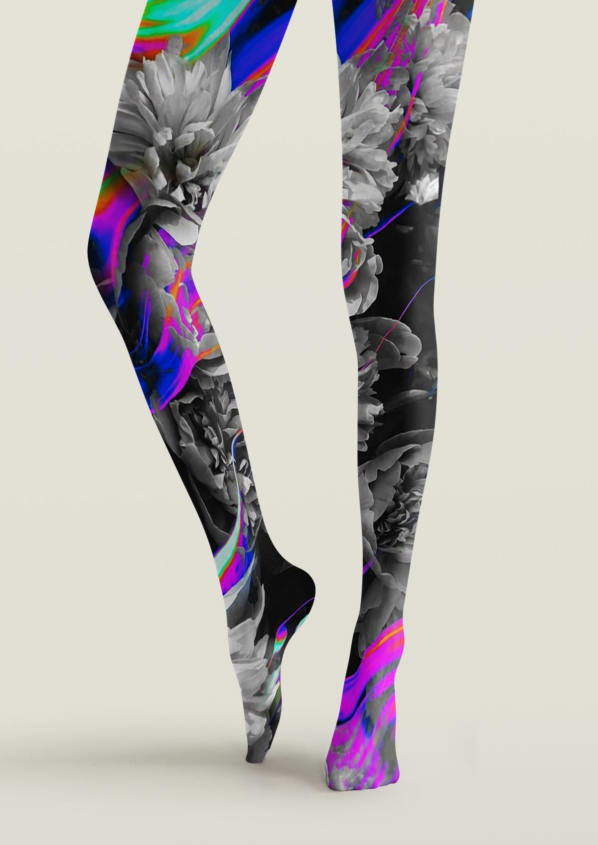 Black Glitch Floral Tights