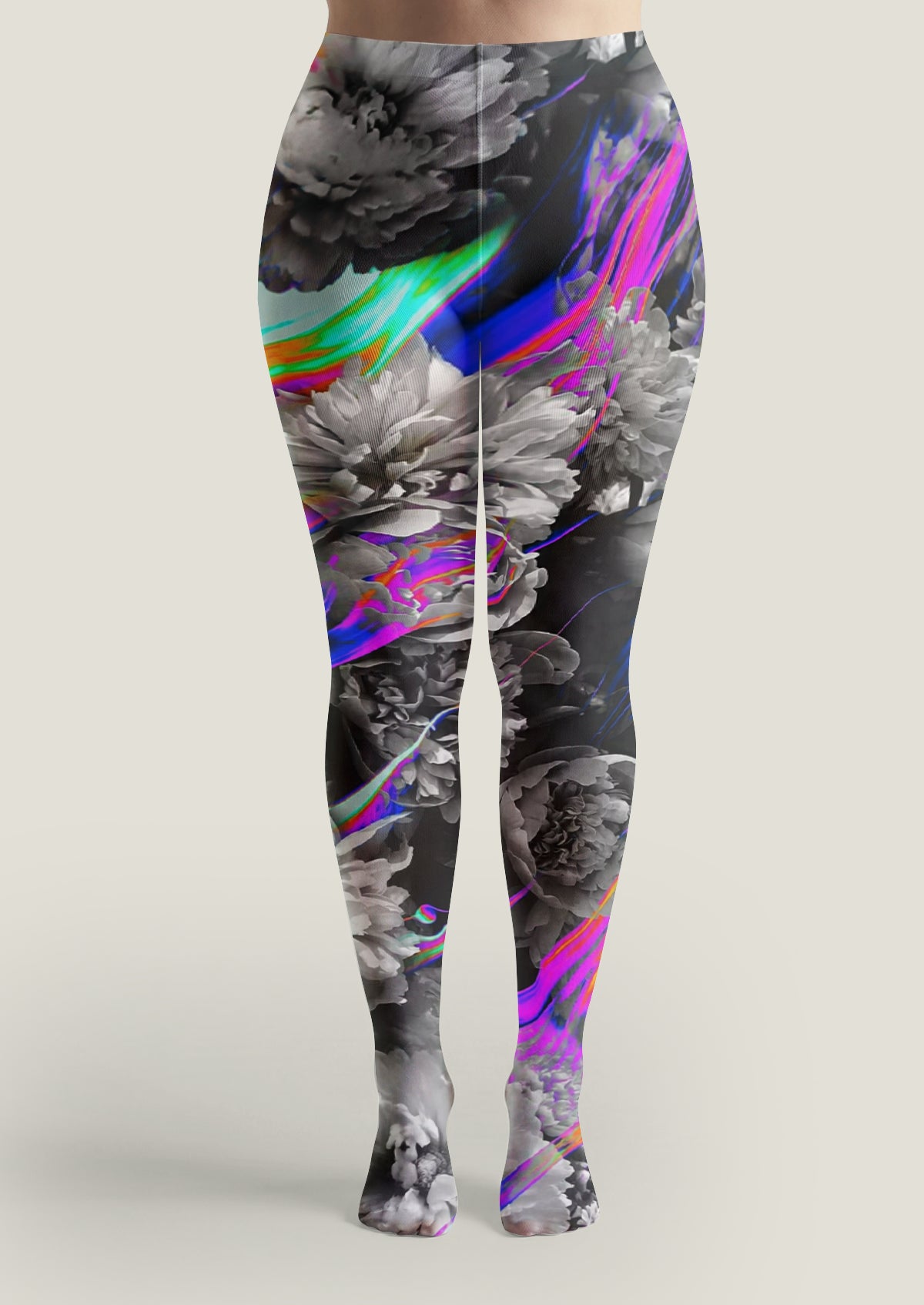 Black Glitch Floral Tights