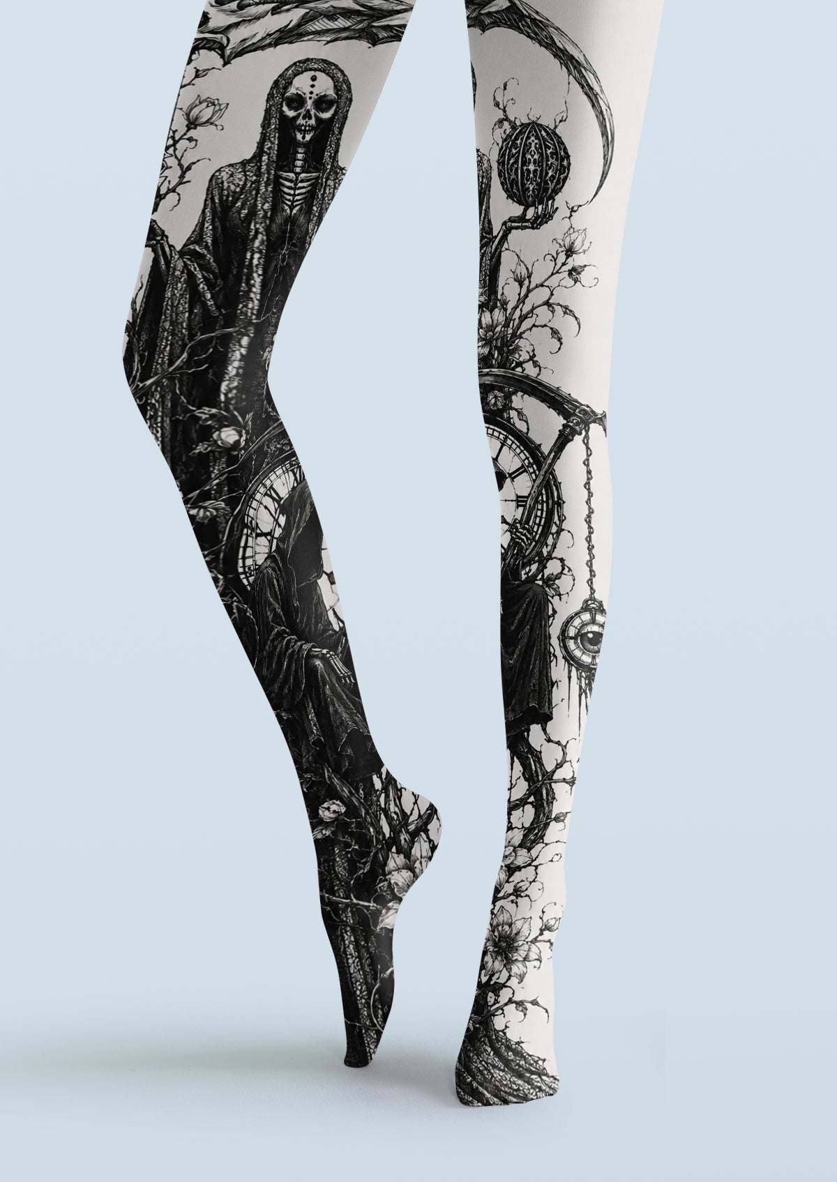 White Grim Reaper Floral Tights