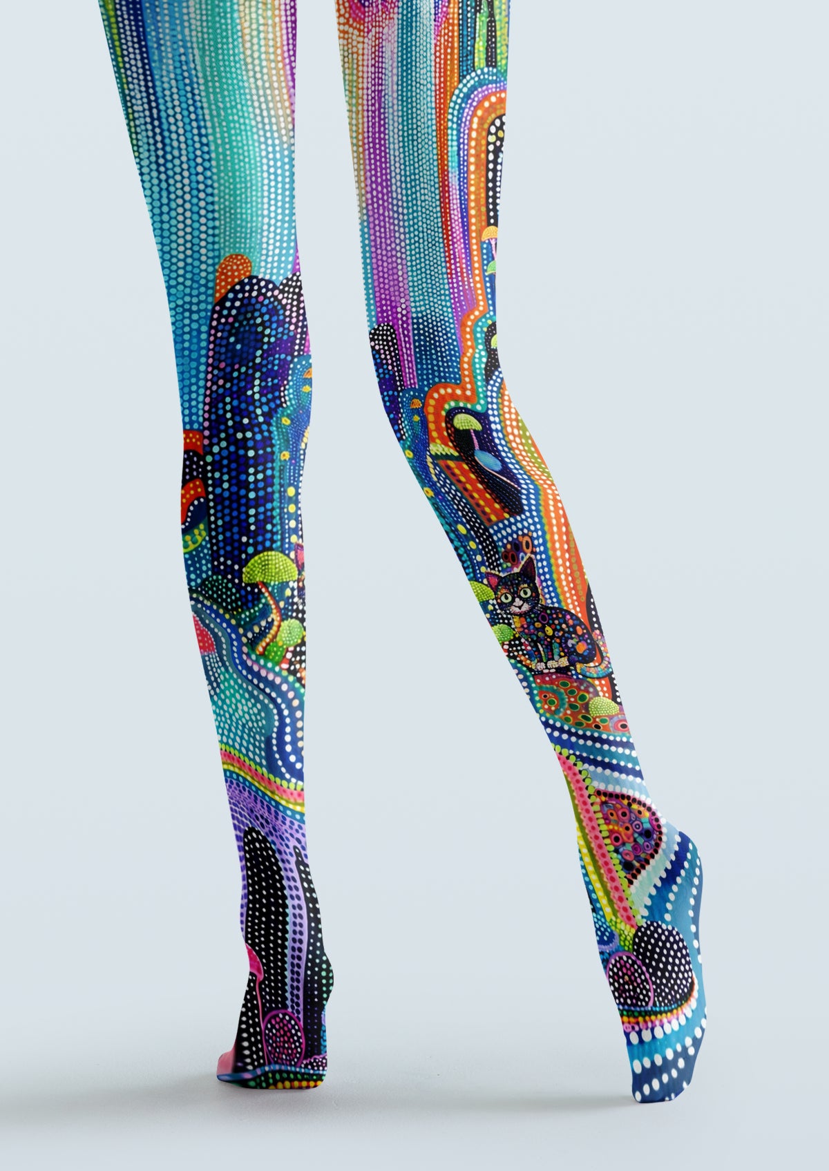 Multicolor Pointillist Cat Tights