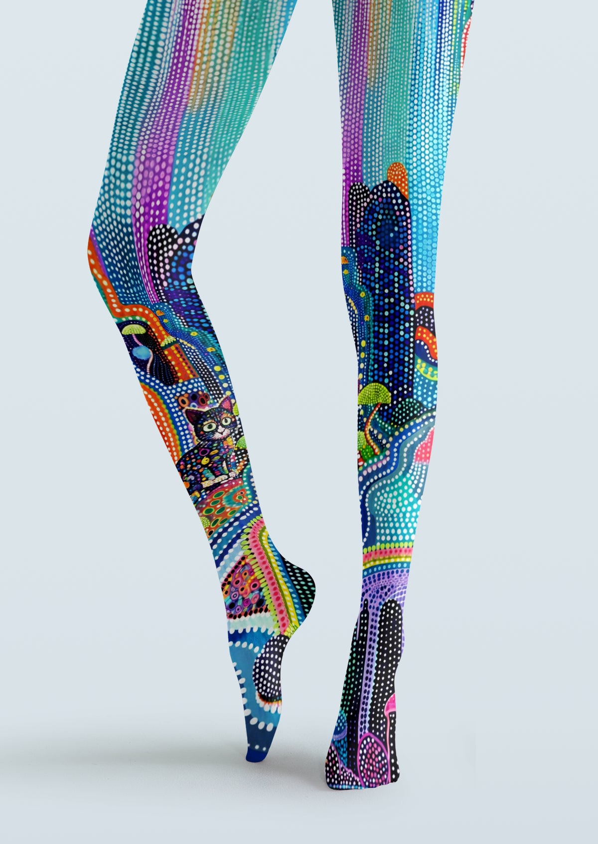 Multicolor Pointillist Cat Tights