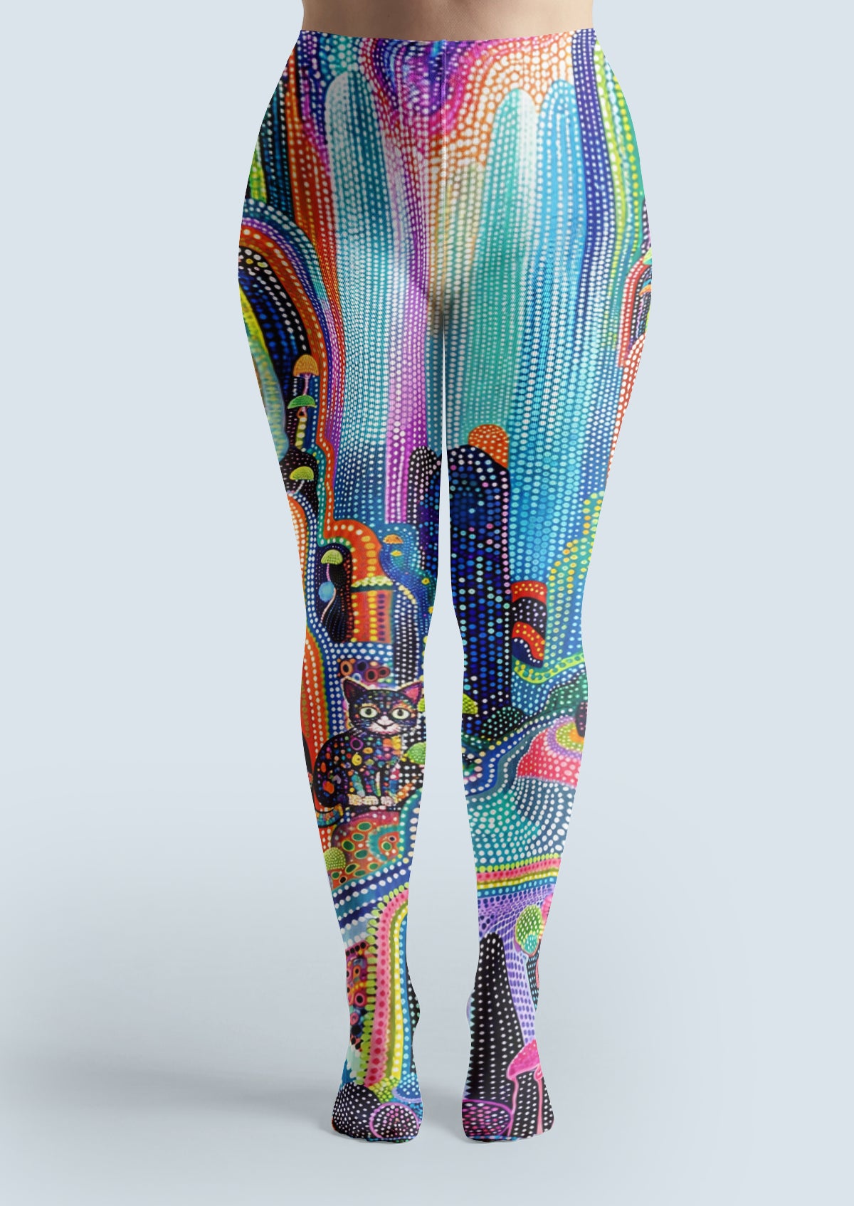 Multicolor Pointillist Cat Tights