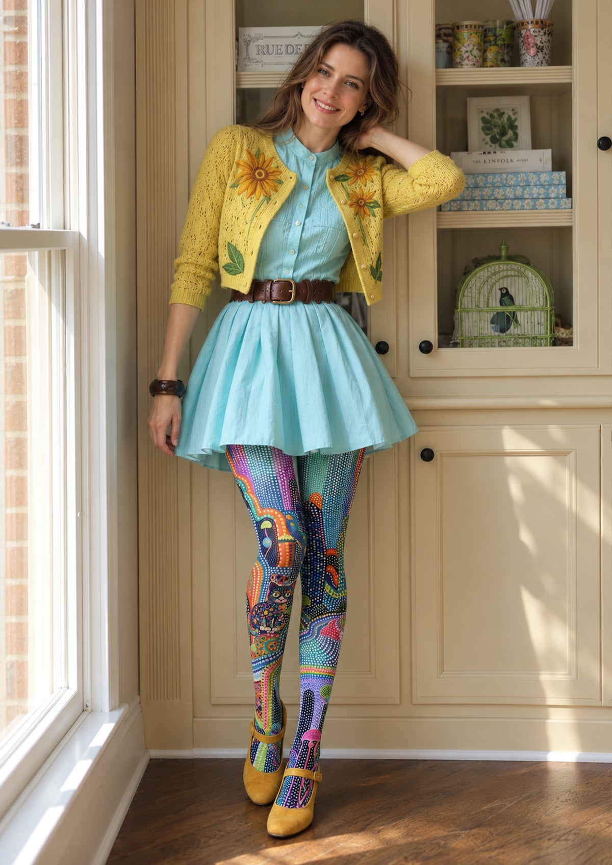 Multicolor Pointillist Cat Tights