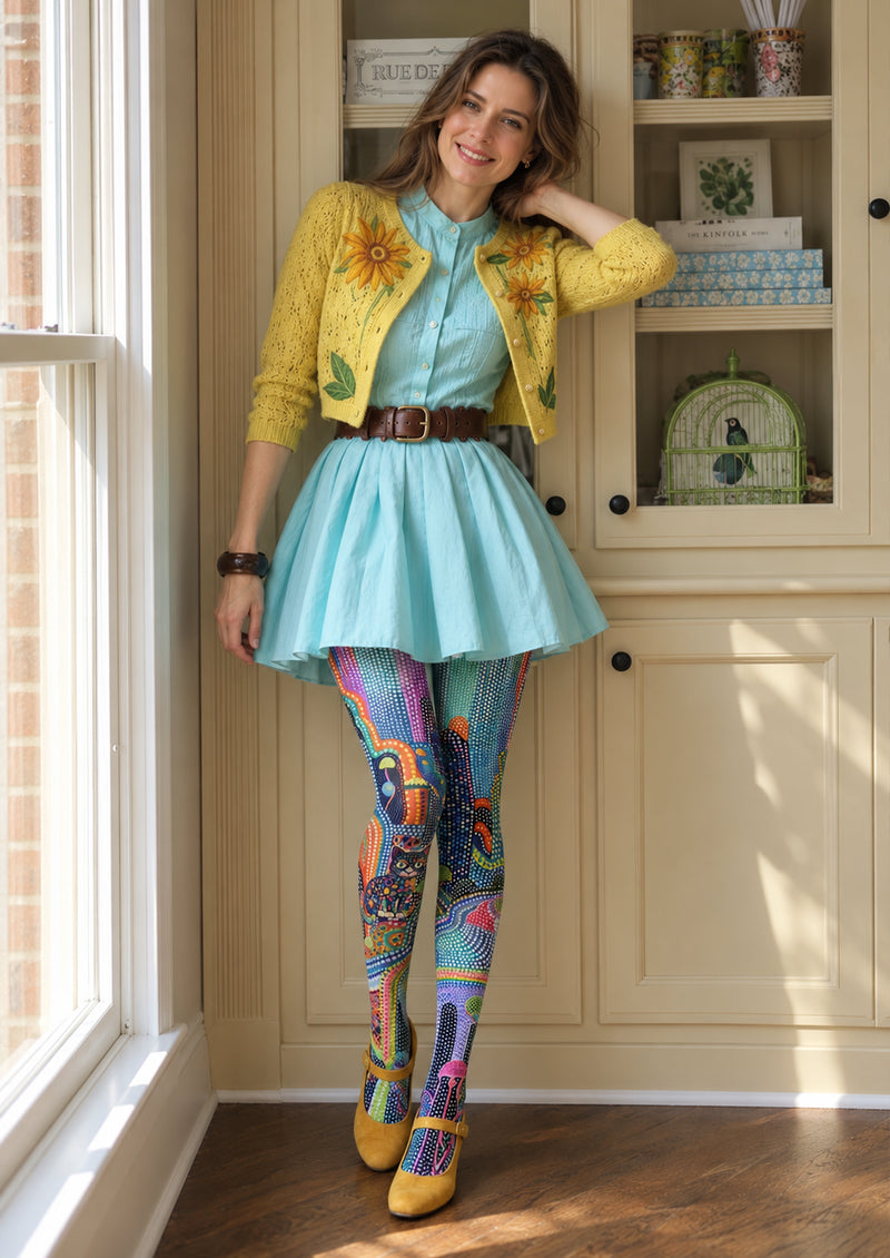 Multicolor Pointillist Cat Tights