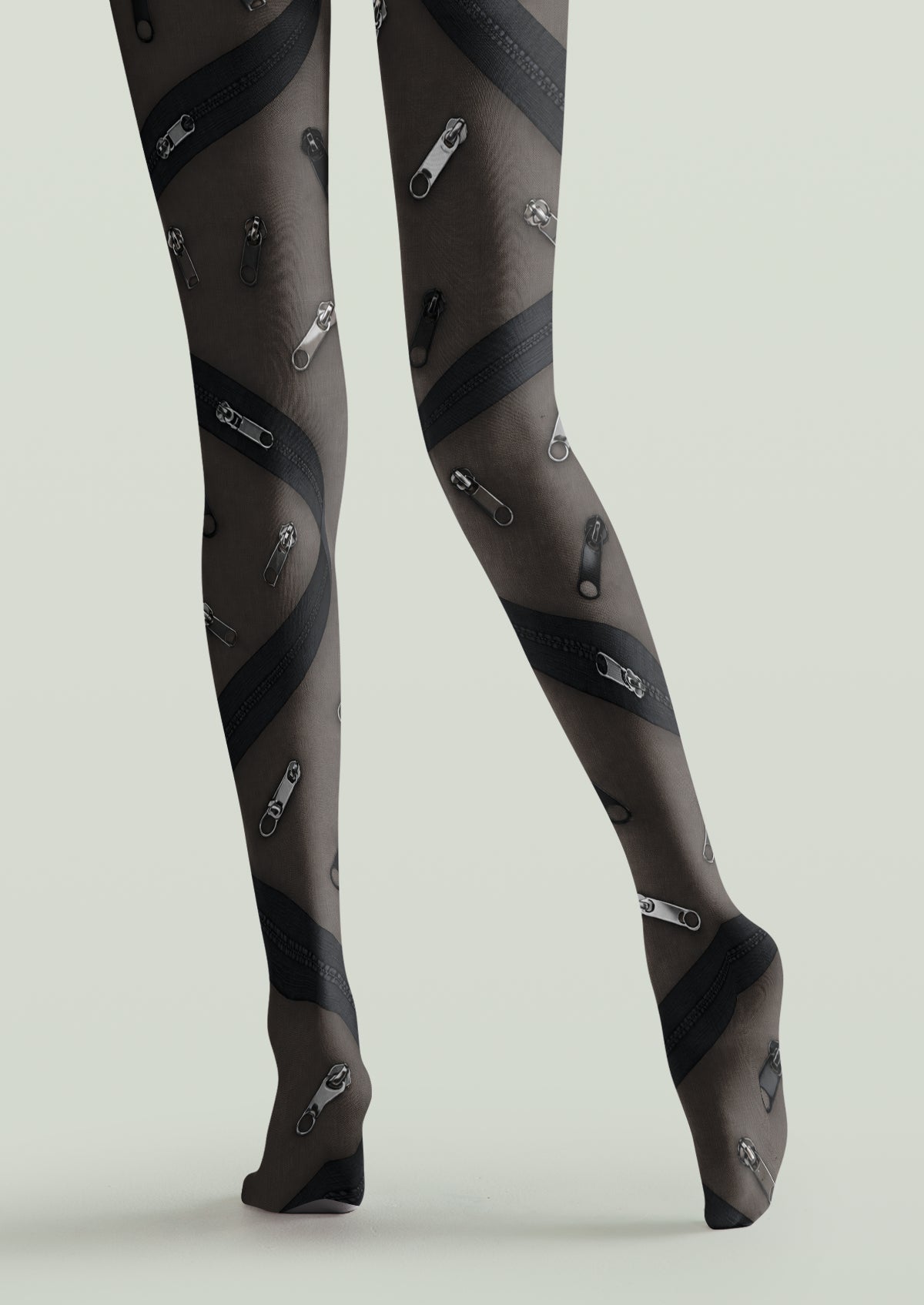 Black Zipper Print Tights