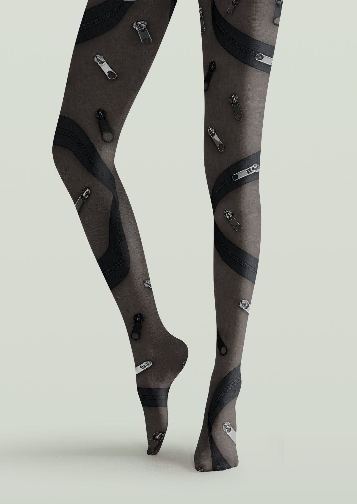 Black Zipper Print Tights