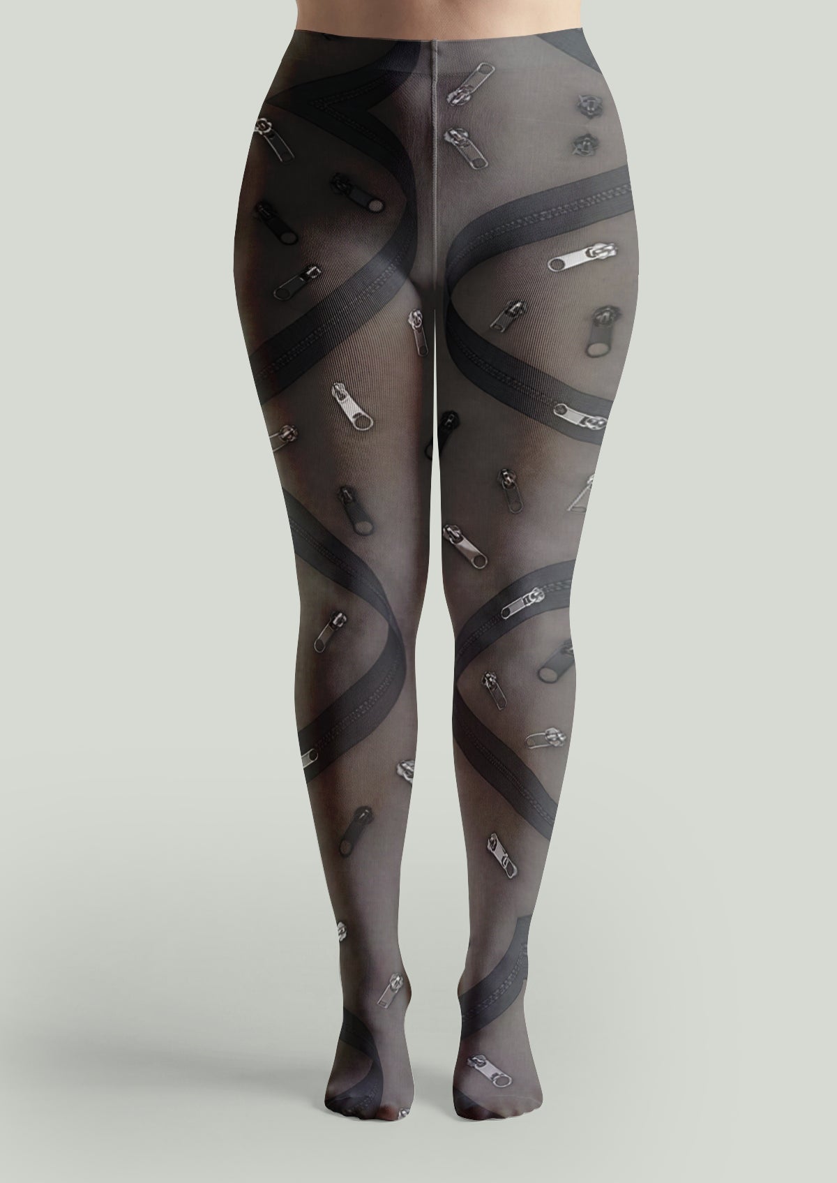 Black Zipper Print Tights