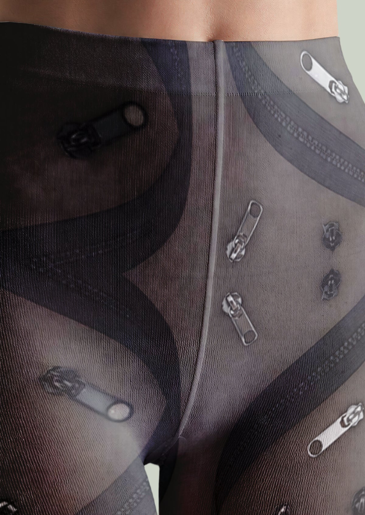Black Zipper Print Tights