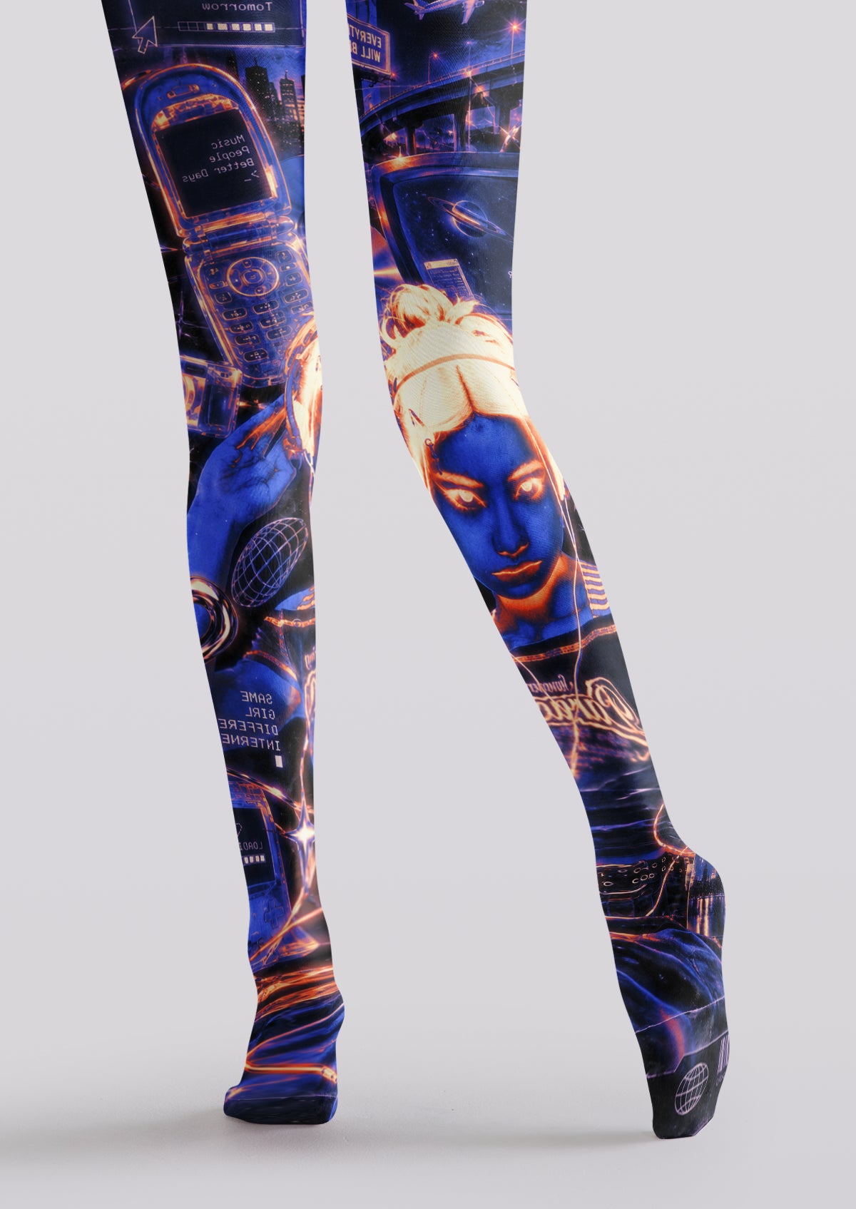Blue Y2K Tech Collage Tights