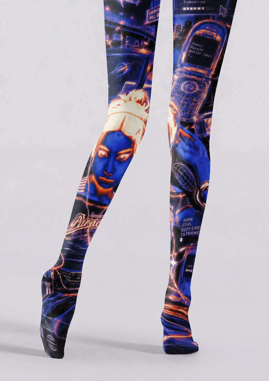 Blue Y2K Tech Collage Tights
